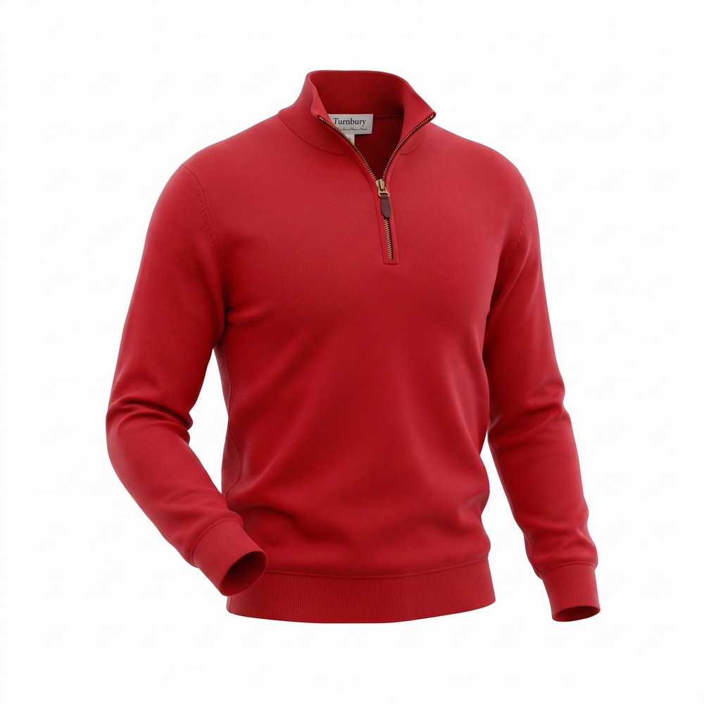 Turnbury Quarter Zip Sweater M Red Merino Wool Mock Neck Preppy Quiet Luxury